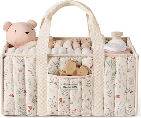 Blissful Diary Woodland Diaper Caddy Organizer, Stylish Nursery Storage Basket, Gift for Baby Shower, Newborn Essentials, Woodland Cream in Saudi Arabia