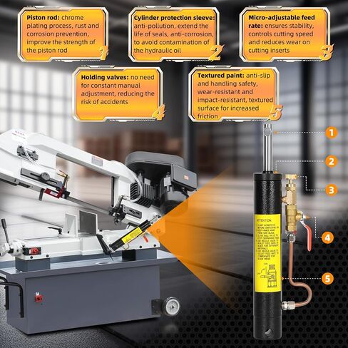 Hydraulic Cylinder for 7 x 12 Metal Cutting Band Saw, Compatible with BS-712N/BS-712R/BS-712B, Band Saw Hydraulic Cylinder, Hydraulic Downfeed Control Cylinder for Metal Bandsaw, Metal, Black in Saudi Arabia