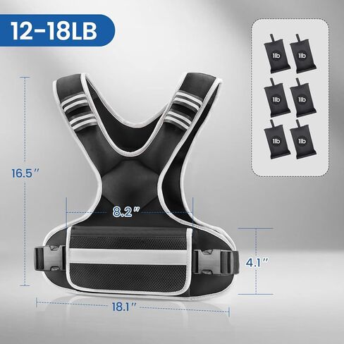 Adjustable Weighted Vest Woman 4-10lb/12-18lb/20-32lb Weighted Vest Men with 6 Ironsand Weights, Shoulder Pads and Large Pocket for Walking Running Crossfit Strength Training in Kuwait