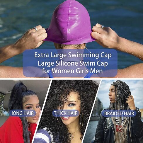 Extra Large Swim Cap for Braids and Dreadlocks Women Men Silicone Swimming Cap for Long Thick Curly Weaves Afro Hair Extensions in Kuwait
