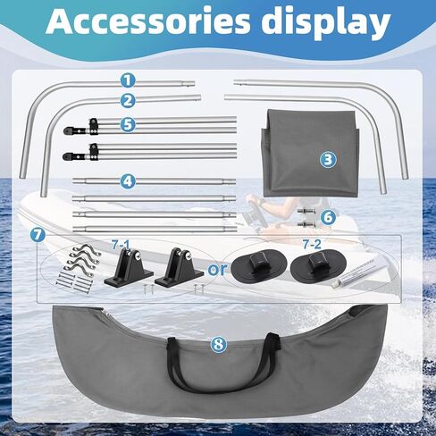 BIMINI أعلى للقارب القابل للنفخ (العرض 3.3-4.6 قدم) مع أجهزة متزايدة ، 2 قوس شمس الظل المظلة مع أحذية التخزين 63 "LX39-55" WX43.3 "H (مجموعة قارب قارب بيميني أعلى) in Kuwait