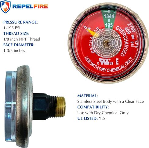 100 PSI مقياس ضغط لطفايات حريق المياه المحمولة | يناسب Amerex ، Ansul ، Badger | 1/8 "مؤشر ترابط NPT | جسم الفولاذ المقاوم للصدأ ، قرص واضح | جزء استبدال | 1 حزمة in Kuwait