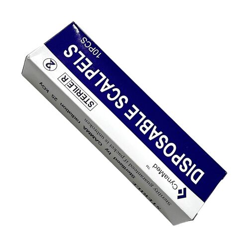 شفرات ديرمابيلانس قابلة للتصرف 15C مع مقبض بلاستيكي ، وشفرة مشرط غامضة من الصلب الكربوني عالي الكربون ملفوف بشكل فردي شفرة 15C ، مربع معقمة من 10 (1) in Kuwait