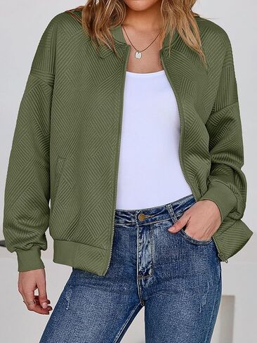 Tankaneo Womens Bomber Jacket Zip Up Casual Jackets Lightweight Trendy Outerwear Coat with Pockets in Saudi Arabia