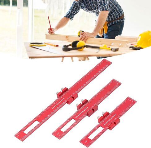 Pocket Ruler Set 6 8 12 Inch Woodworking Accurate Measuring Tool Aluminum Alloy Metal Slide Stop Adjustable Marking Ruler for Engineers and Woodworkers in Saudi Arabia