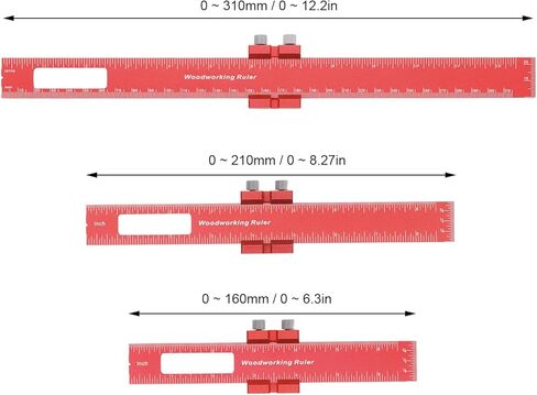 Pocket Ruler Set 6 8 12 Inch Woodworking Accurate Measuring Tool Aluminum Alloy Metal Slide Stop Adjustable Marking Ruler for Engineers and Woodworkers in Saudi Arabia