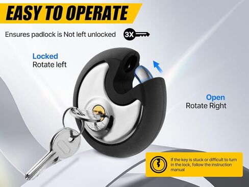 DAYGOS Outdoor Padlock for Storage Unit, Waterproof Stainless Steel Disc Lock with Rubber Bumper for Sheds,Gate and Fence, Heavy Duty Discus Keyed Pad Lock (3/8-Inch Shackle) in Kuwait