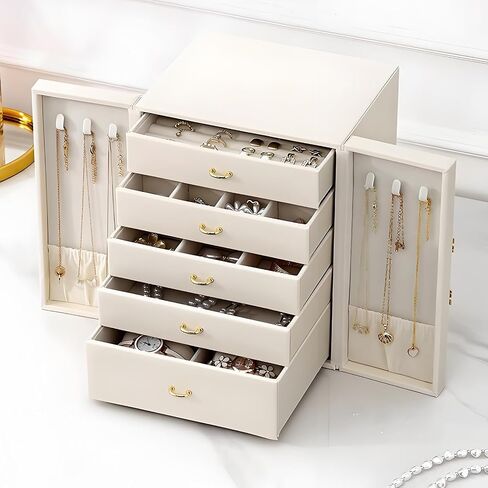 Multi-Functional Jewelry Box, Leather Jewelry Storage Box, Organizer Of Ladies' Rings, Necklaces, Earrings And Bracelets (pink) in Saudi Arabia