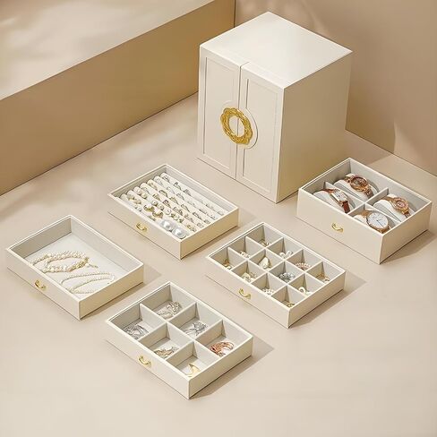 Multi-Functional Jewelry Box, Leather Jewelry Storage Box, Organizer Of Ladies' Rings, Necklaces, Earrings And Bracelets (pink) in Saudi Arabia