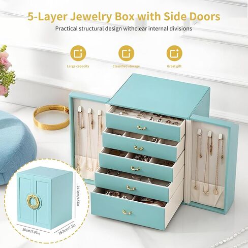 Multi-Functional Jewelry Box, Leather Jewelry Storage Box, Organizer Of Ladies' Rings, Necklaces, Earrings And Bracelets (pink) in Saudi Arabia