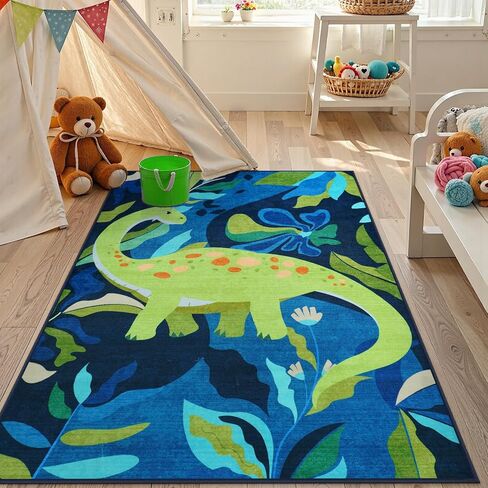 Livebox 5x7 سجادة لغرفة الأطفال ، سجادة ديناصور ناعمة قابلة للغسل لغرفة اللعب ، السجاد الأزرق غير القابل للانزلاق لغسل غرفة النوم ، رمي سجاد حيوانات السجاد لفصل الحضانة (الأزرق ، 5'x7 ') in Kuwait