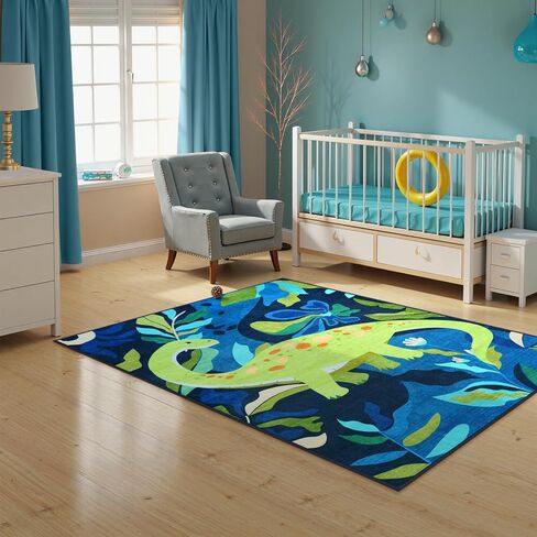 Livebox 5x7 سجادة لغرفة الأطفال ، سجادة ديناصور ناعمة قابلة للغسل لغرفة اللعب ، السجاد الأزرق غير القابل للانزلاق لغسل غرفة النوم ، رمي سجاد حيوانات السجاد لفصل الحضانة (الأزرق ، 5'x7 ') in Kuwait