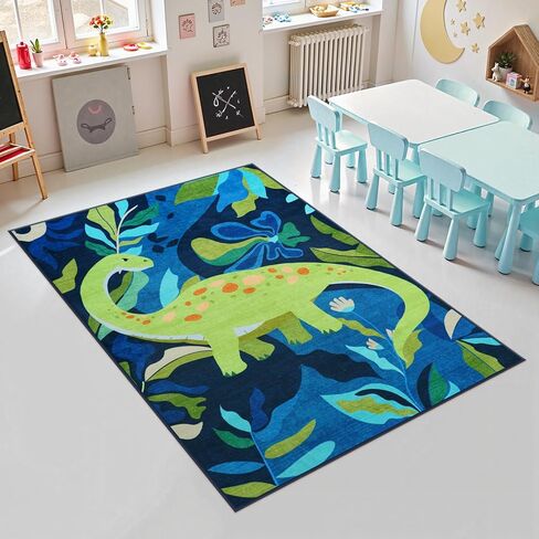 Livebox 5x7 سجادة لغرفة الأطفال ، سجادة ديناصور ناعمة قابلة للغسل لغرفة اللعب ، السجاد الأزرق غير القابل للانزلاق لغسل غرفة النوم ، رمي سجاد حيوانات السجاد لفصل الحضانة (الأزرق ، 5'x7 ') in Kuwait