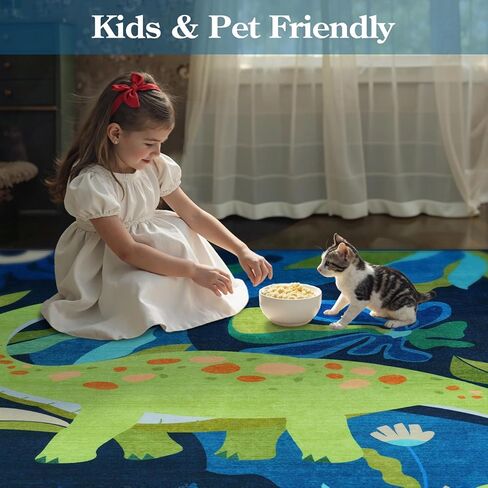 Livebox 5x7 سجادة لغرفة الأطفال ، سجادة ديناصور ناعمة قابلة للغسل لغرفة اللعب ، السجاد الأزرق غير القابل للانزلاق لغسل غرفة النوم ، رمي سجاد حيوانات السجاد لفصل الحضانة (الأزرق ، 5'x7 ') in Kuwait