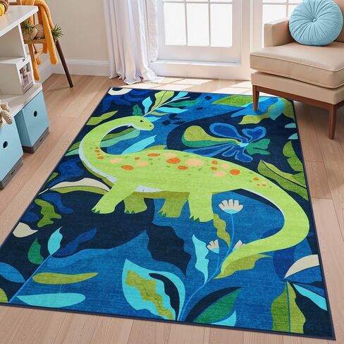 Livebox 5x7 سجادة لغرفة الأطفال ، سجادة ديناصور ناعمة قابلة للغسل لغرفة اللعب ، السجاد الأزرق غير القابل للانزلاق لغسل غرفة النوم ، رمي سجاد حيوانات السجاد لفصل الحضانة (الأزرق ، 5'x7 ') in Kuwait