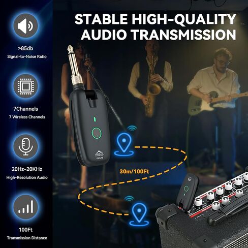 نظام الجيتار اللاسلكي في Eastrock ، مستقبل مرسل الغيتار اللاسلكي الرقمي UHF للقيثارات الكهربائية/لوحة المفاتيح ، بطارية 6 ساعات ، نطاق 100 قدم ، زمن انتقال منخفض ، أسود in Saudi Arabia