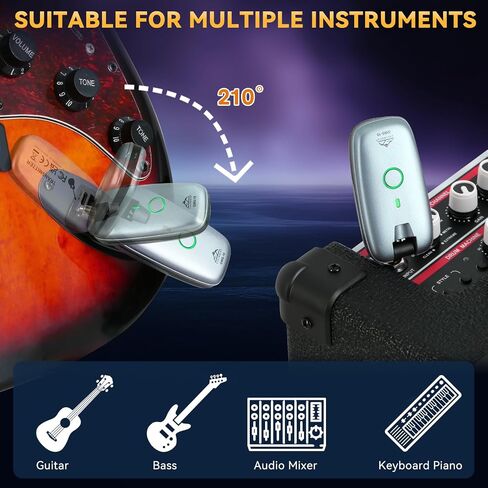 EASTROCK Wireless Guitar System, Digital UHF Wireless Guitar Transmitter Receiver for Electric Guitars/Bass/Keyboard, 6H Battery, 100Ft Range, Low Latency, Black in Saudi Arabia