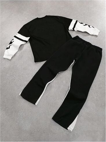 Men's 2 Piece Sweat Suit Set Long Sleeve Number Graphic Sweatshirt and Drawstring Flared Sweatpants in Saudi Arabia