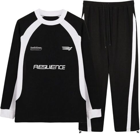 Men's 2 Piece Sweat Set Long Sleeve Letter Graphic Sweatshirts and Drawstring Waist Baggy Sweatpants in Saudi Arabia