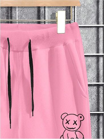 Men's 2 Piece Sweat Set Cartoon Bear Graphic Crewneck Sweatshirts Drawstring Jogger Sweatpants Outfits in Saudi Arabia