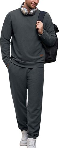 Vssjavun Mens Tracksuit 2 Piece Waffle Long Sleeve Pullover Sweatsuit Outfits Casual Jogger Suits Sets in Kuwait