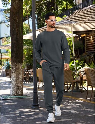 Vssjavun Mens Tracksuit 2 Piece Waffle Long Sleeve Pullover Sweatsuit Outfits Casual Jogger Suits Sets in Kuwait