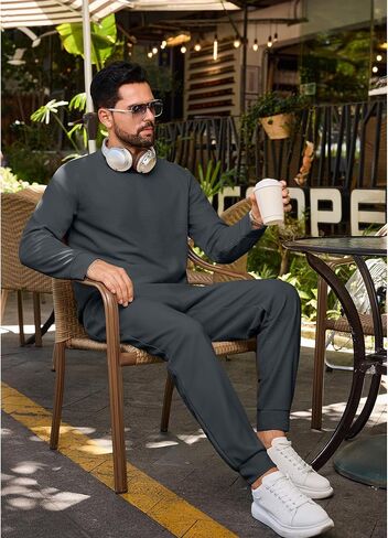 Vssjavun Mens Tracksuit 2 Piece Waffle Long Sleeve Pullover Sweatsuit Outfits Casual Jogger Suits Sets in Kuwait