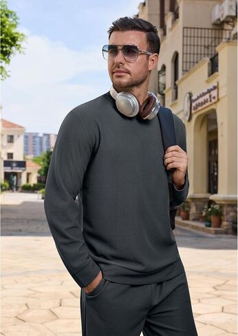 Vssjavun Mens Tracksuit 2 Piece Waffle Long Sleeve Pullover Sweatsuit Outfits Casual Jogger Suits Sets in Kuwait