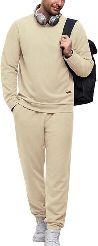 Vssjavun Mens Tracksuit 2 Piece Waffle Long Sleeve Pullover Sweatsuit Outfits Casual Jogger Suits Sets in Kuwait