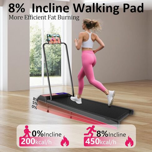 Walking Pad with Incline and Handle Bar, 3 in 1 Under Desk Treadmill with Handles, 2.5HP Low Noise Treadmills for Home Small Space with Remote Control, Portable Treadmills for Home Office in Kuwait