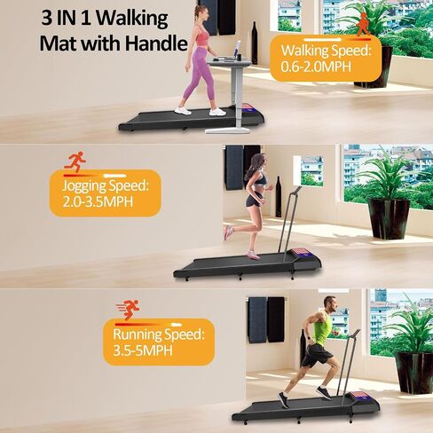 Walking Pad with Incline and Handle Bar, 3 in 1 Under Desk Treadmill with Handles, 2.5HP Low Noise Treadmills for Home Small Space with Remote Control, Portable Treadmills for Home Office in Kuwait