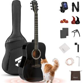 طقم الغيتار الصوتي ، 41 بوصة بالحجم الكامل 6 سلسلة سلسلة Guitarra Acústica للبالغين المبتدئين مع موالف ، حقيبة أزعج ، حزام ، سلاسل فولاذية ، كابو ، بيكغوارد ، اختيارات ، FD60C ، أسود in Kuwait