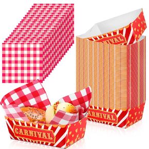 100 PCS Carnival Party Supplies 1.1 LB 50 قوارب صواني الطعام مع 50 شحومًا مشمعًا شمعيًا للورقة كرنفال ناتشو ، حامل سلة الكلاب الساخنة لزينة عيد ميلاد مجمعة in Kuwait