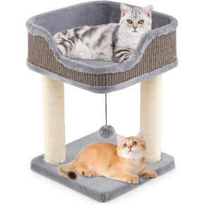 Tangkula Small Cat Tree for Indoor Cats, Modern Carpeted Cat Tower with Soft Plush Perch, Cat Condo Cat Bed with Scratching Posts, Cute Cat Activity Tree for Play Rest (Beige) in Saudi Arabia