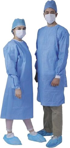 10 Pack Reusable Isolation Hospital Gowns for Women & Men - Blue AAMI LVL 1 Polypropylene, Non-Surgical Disposable Gowns for Medical, Dental, Labs & Industries (Medium) in Kuwait
