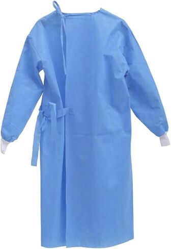 10 Pack Reusable Isolation Hospital Gowns for Women & Men - Blue AAMI LVL 1 Polypropylene, Non-Surgical Disposable Gowns for Medical, Dental, Labs & Industries (Medium) in Kuwait