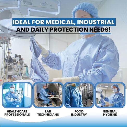 10 Pack Reusable Isolation Hospital Gowns for Women & Men - Blue AAMI LVL 1 Polypropylene, Non-Surgical Disposable Gowns for Medical, Dental, Labs & Industries (Medium) in Kuwait