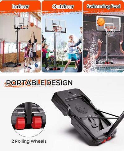 كرة السلة في الهواء الطلق مع اللوحة الخلفية المقاومة للتشويش 45 بوصة ، نظام هدف كرة السلة المحمولة 4.8-10 قدم قابلة للتعديل للأطفال والشباب والبالغين والفناء الخلفي/الممر/الداخلي in Kuwait