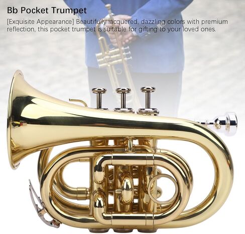 Compact Bb Pocket Trumpet Kit, Precise Control Trumpet with Shoulder Strap Carrying Bag for Beginners in Saudi Arabia