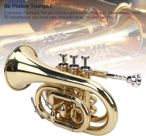 Compact Bb Pocket Trumpet Kit, Precise Control Trumpet with Shoulder Strap Carrying Bag for Beginners in Saudi Arabia
