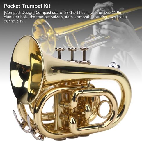 Compact Bb Pocket Trumpet Kit, Precise Control Trumpet with Shoulder Strap Carrying Bag for Beginners in Saudi Arabia
