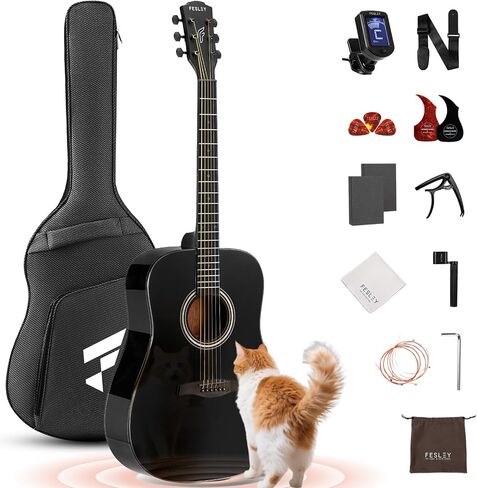 طقم الغيتار الصوتي ، 41 بوصة بالحجم الكامل 6 سلسلة سلسلة Guitarra Acústica للبالغين المبتدئين مع موالف ، حقيبة أزعج ، حزام ، سلاسل فولاذية ، كابو ، بيكغوارد ، اختيارات ، FD60C ، أسود in Kuwait
