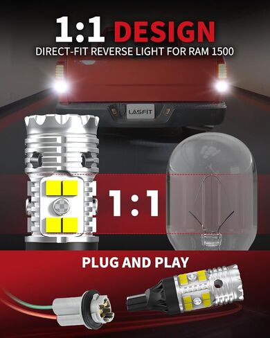 LASFIT 921 LED مصابيح الإضاءة الاحتياطية العكسية تناسب 2014-2021 2022 2023 2024 2025 GMC Sierra 1500 2500 3500 HD ، 6000K White White Super OEM 912 W16W استبدال ، 2 PCS in Kuwait
