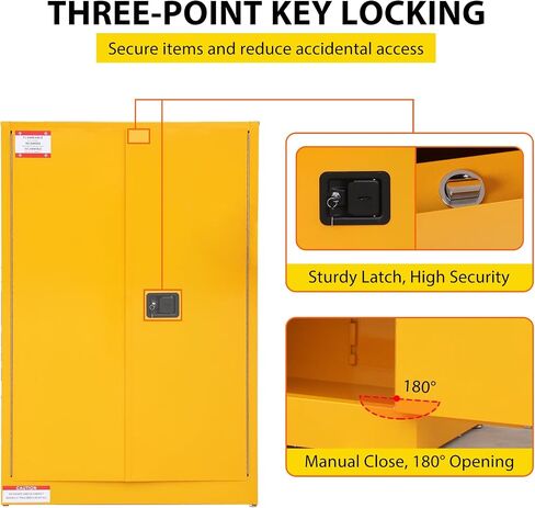 45 Gal Flammable Safety Cabinet, 43" x 18" x 65" Galvanized Steel Flammable Liquid Storage Cabinet with 2 Adjustable Shelves 2 Manual Doors for Industrial Use, Yellow in Saudi Arabia