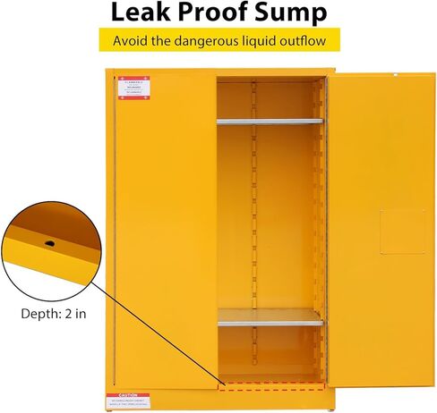 45 Gal Flammable Safety Cabinet, 43" x 18" x 65" Galvanized Steel Flammable Liquid Storage Cabinet with 2 Adjustable Shelves 2 Manual Doors for Industrial Use, Yellow in Saudi Arabia