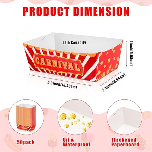 100 PCS Carnival Party Supplies 1.1 LB 50 قوارب صواني الطعام مع 50 شحومًا مشمعًا شمعيًا للورقة كرنفال ناتشو ، حامل سلة الكلاب الساخنة لزينة عيد ميلاد مجمعة in Kuwait