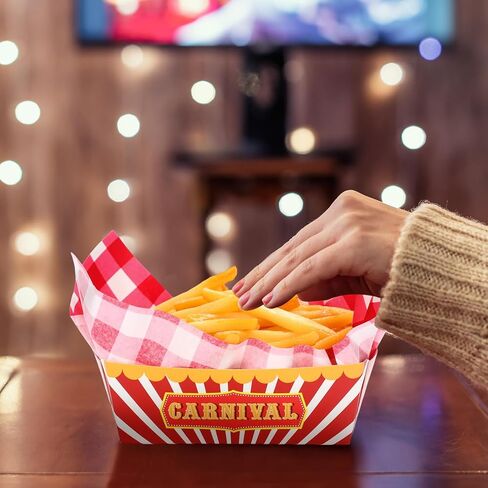 100 PCS Carnival Party Supplies 1.1 LB 50 قوارب صواني الطعام مع 50 شحومًا مشمعًا شمعيًا للورقة كرنفال ناتشو ، حامل سلة الكلاب الساخنة لزينة عيد ميلاد مجمعة in Kuwait