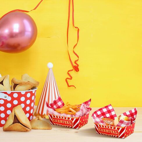 100 PCS Carnival Party Supplies 1.1 LB 50 قوارب صواني الطعام مع 50 شحومًا مشمعًا شمعيًا للورقة كرنفال ناتشو ، حامل سلة الكلاب الساخنة لزينة عيد ميلاد مجمعة in Kuwait