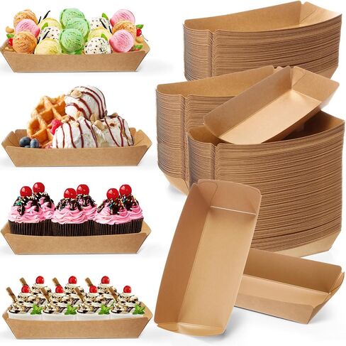 100 Pack 8oz Paper Banana Split Boats Durable Paper Food Boat Trays Disposable Ice Cream Sundae Dishware Bowl Boats Plate for Party Serving Snack Candy Salad (Dot Style,Colorful) in Saudi Arabia