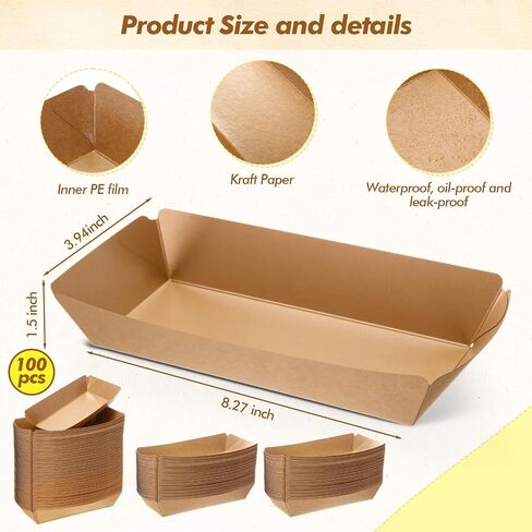 100 Pack 8oz Paper Banana Split Boats Durable Paper Food Boat Trays Disposable Ice Cream Sundae Dishware Bowl Boats Plate for Party Serving Snack Candy Salad (Dot Style,Colorful) in Saudi Arabia